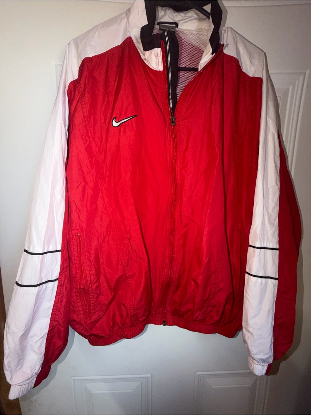 Nike Red and White Men’s Windbreaker vintage 90s Jacket